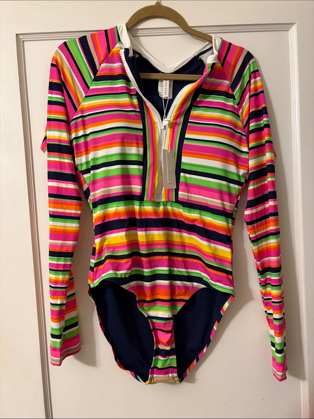 Trina Turk Striped Long Sleeve One-Piece Swimsuit - Bright Multicolor